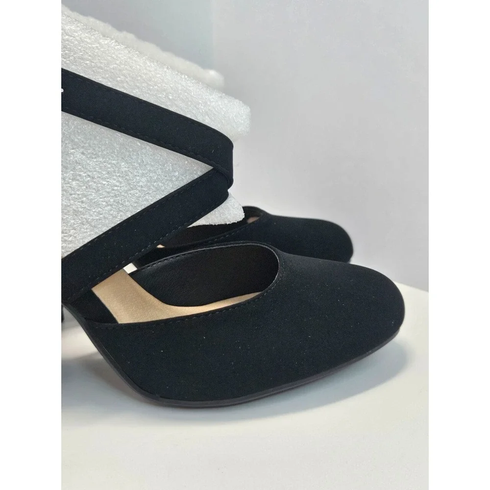Pumps Chunky Heels Black Nubuck Suede Ankle Strappy With Buckle Women Size‎ 5.5